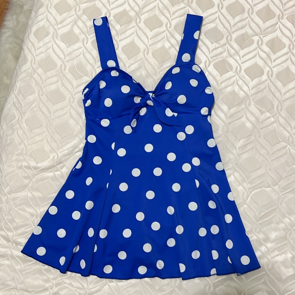 Blue and White Polka Dot Swimsuit